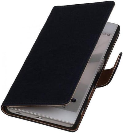 Washed Leer Bookstyle Wallet Case Hoesje - Geschikt voor Sony Xperia T3 Donker Blauw
