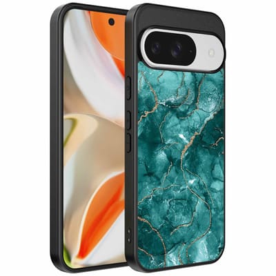 Geschikt voor Google Pixel 9 Pro XL Telefoonhoesje met marmer opdruk - TPU backcover case marble design - Goud Groen - Smartphonica geschikt voor Google Pixel 9 Pro XL
