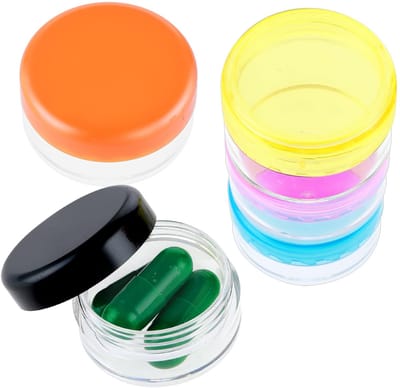Allecto - Pill Organizer - Mini Medicijnendoos - Lichtgewicht en draagbaar - Blauw/Oranje/Roze/Zwart/Geel - BPA-vrij - Voor op reis - 5 Stuks