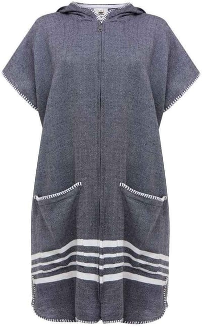 Sauna En Strandponcho Met Rits Black Sultan - S/M - dames poncho met rits - poncho volwassen - poncho met rits en capuchon