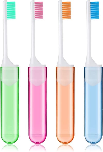 Reis Tandenborstels - Opvouwbare Set - Mondhygiëne Onderweg - Inclusief Beschermhoes - 4 Stuks - Multi-color