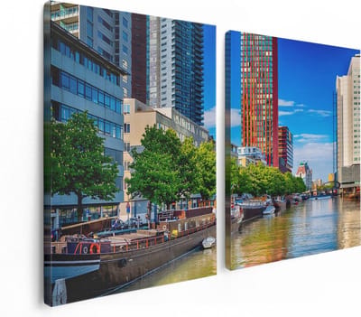 Artaza Canvas Schilderij Tweeluik Rotterdamse Gracht Met Boten - 120x80 - Foto Op Canvas - Canvas Print