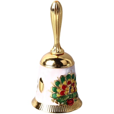 Handbel Vintage Messing Antiek Exquise Gesneden Patroon Handoproepbel Handbel voor Diner Bruiloft beige
