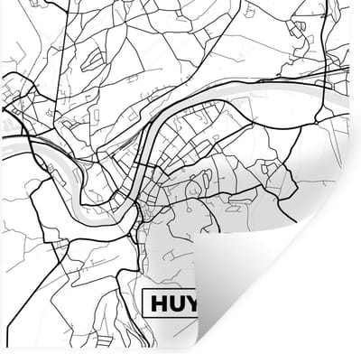 Muurstickers - Sticker Folie - Stadskaart – Zwart Wit - Kaart – Huy – België – Plattegrond - 100x100 cm - Plakfolie - Muurstickers Kinderkamer - Zelfklevend Behang XXL - Zelfklevend behangpapier - Stickerfolie