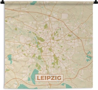 Wandkleed - Wanddoek - Leipzig - Plattegrond - Vintage - Kaart - Stadskaart - 180x180 cm - Wandtapijt