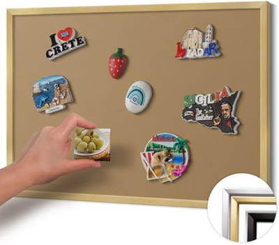 Wallfluent - Geel Magneetbord in Stijlvolle Kleuren - 60 cm x 40 cm - Magneetbord met Gouden Frame - Donkergele kleur - Magnetisch Bord voor aan de Wand - Magnetisch Bord Decoratief - Magneetbord met Effen Frame