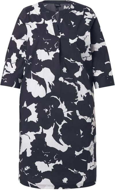 Ulla Popken - Dames - Tuniekjurk bloemen tuniekhals 3/4-mouwen - Zwart - Maat 42+