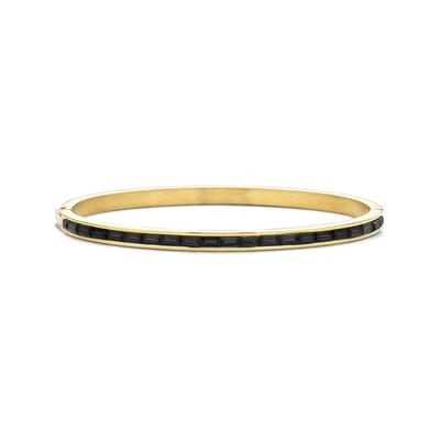 CO88 Collection 8CB-91238 Stalen Armband met Zirkonia Steentjes - Bangel - Zirkonia Baquette - 4mm Breed - 17cm -Zwart - Goudkleurig
