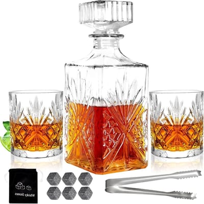 Elegante Whisky Decanter Set met 2 Whisky Glazen en 1 Glazen Decanteerfles met Koelstenen - Perfect Cadeau voor Vader en Whisky Liefhebbers