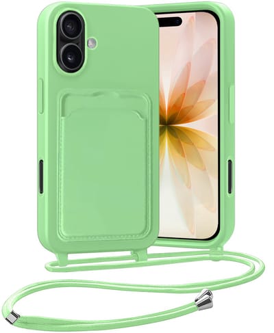 Hoesje Geschikt voor iPhone 17 Hoesje Met Telefoonketting Pasjeshouder Case Koord - Hoesje Geschikt voor iPhone 17 Hoes Met Kaarthouder - Groen