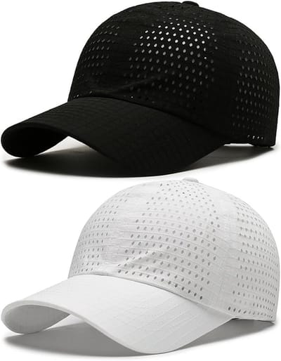 2 Stuks Net Sneldrogende Baseball Petten voor Mannen Vrouwen - Ademend Geperforeerd Lichtgewicht Hardloop Pet - Verstelbare UV Bescherming Sport Pet voor Golf Joggen Vissen Buiten Reizen