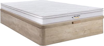 Vente-unique Set 140 x 190 cm bedbodem met opbergruimte, licht naturel + matras met veren met 3 zones en vormgeheugen van 20 cm dik - WOLKENTANZ de YSMÉE