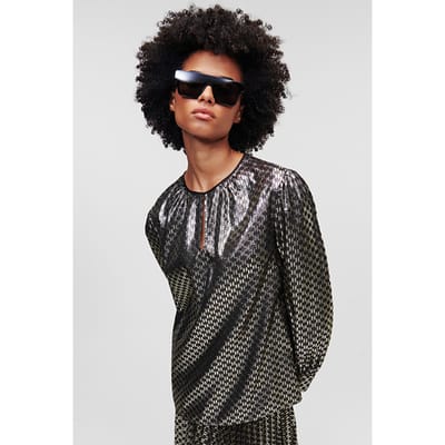 Karl Lagerfeld Lurex Monogram Shirt Black/gold Monogram Maat: 38 | Blouses Outlet | Dames | Grijs