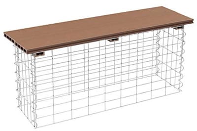 Gabionen Bank - Tuinbank Steen - Buiten Zitten - WPC Houtlook Zitting - 100 cm Lang - Lichtbruin