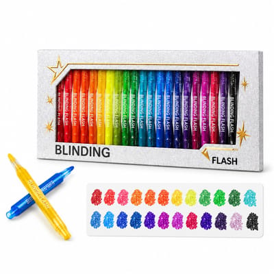 Glitterstiften - 24 kleuren - acrylinkt - ronde punt 2,0 mm - geschenkdoos