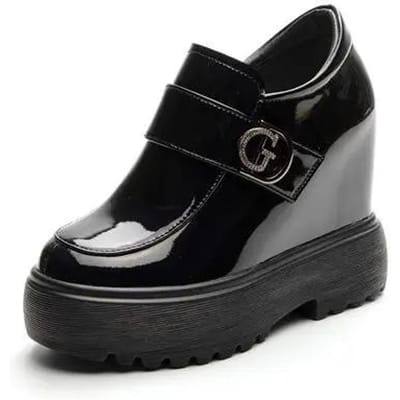 Dames Echte Leren Schoenen Hoge Platform Enkellaarsjes 11CM Sleehakken Vrouwelijke Casual Schoenen Herfst Dikke Zool Instapschoenen 39