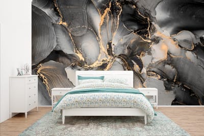 Behang - Fotobehang Grijs - Luxe - Goud - Marmer - Breedte 435 cm x hoogte 260 cm