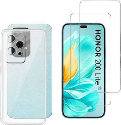 Hoesje Ultraslank geschikt voor Honor 200 Lite backcover siliconen Transparant en 2 stuks ScreenProtector Gehard Glas