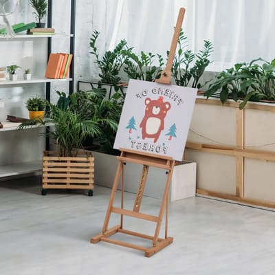 Pugsdrly Vinsetto schildersezel spieraam atelierschildersezel in hoogte en hoek verstelbaar met opbergvak beukenhout naturel 53 x 50,5 x 171-230 cm
