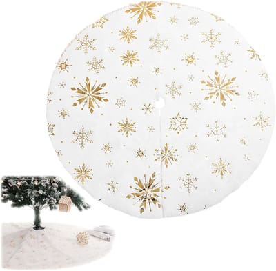 Grote Witte Kerstboomdeken van Pluche met Sneeuwvlokken en Pailletten voor Kerstdecoratie, Rond en Zacht, Perfect voor Onder de Kerstboom