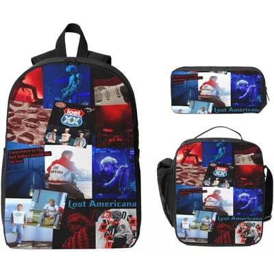 MGK Lost Americana Tour Schooltassen Set voor Jongen Meisje Pennenbakjes Rugzak Sets met Lunchbox Voor Schoolleerlingen Rugzak