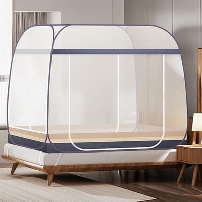 Draagbaar Pop Up Muggennet met Vloer en Dubbele Deuren, Eenvoudig te Installeren voor Dubbel en Eenpersoonsbed, Ideaal voor Buiten, Grijs, 150×200×150cm