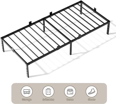 KUTAS heavy duty metalen bedframe - Metalen Bed 90x200 cm Zwart - Eenpersoonsbed Met Lattenbodem en 32 cm Opbergruimte - Voor 1 personen - Draagkracht 200 kg