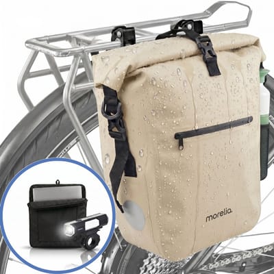 Morelia® Fietstas 100% Waterdicht ( 28 Liter Beige) - Incl Laptoptas & Achterlicht - Fietstassen - Fietstassen Electrische Fietsen - Fietstassen Enkel - Tarpaulin materiaal