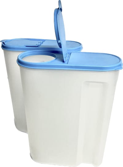 Set van 2 stuks - Voorraadbussen - Vershouddoos - Bewaardoos - Granenbox - Keeper - 5 Liter - met lichtblauw deksel en klep - Keeeper