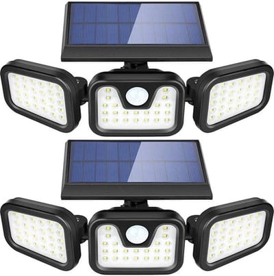 Solar buitenlampen 2 stuks - 3 verstelbare koppen - Bewegingssensor beveiligingslamp - Waterdicht - Voor pad, tuin, garage, terras en veranda