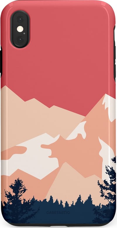 Casetastic hoesje geschikt voor Apple iPhone XS Max - Dubbellaagse bescherming - Bergen bij stille toppen - Fashion Case - Koraal Donkergrijs Zand Perzik