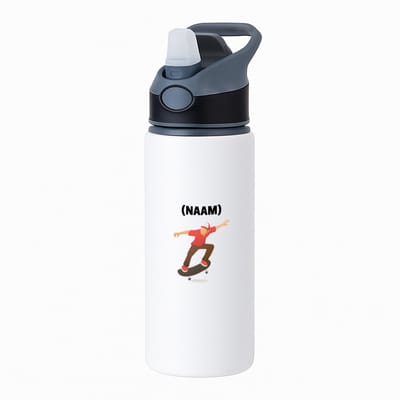 Hacebo® - Skateboarden met eigen naam waterfles met rietje zwart - Sport - Skateboarder - Skaten - water fles - 650ML