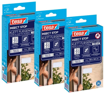 tesa INSECT STOP H&L Fly Screen Premium for Windows - hor met sterke klittenband, verwijderbaar zonder resten, op maat snijden - 3x 130 x 130 cm - wit (lichte privacy)