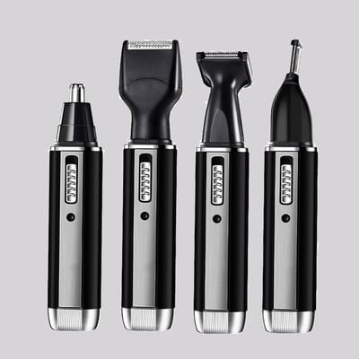 4-in-1 Oplaadbare Multifunctionele Trimmer voor Mannen, voor Neus, Oren, Wenkbrauwen en Baard, Waterbestendig, Zwart-Zilver