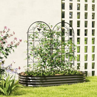 MEUNIQ plantenklimrek metaal 2-delige set 50 x 120 cm plantensteun met vogelmotief voor klimplanten, bloemen en tomaten, tuin rankrek zwart