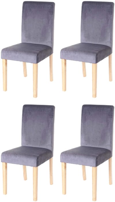 Set van 4 eetkamerstoelen Keukenstoel Littau, fluweel MVG-gecertificeerd ~ grijs, lichte poten