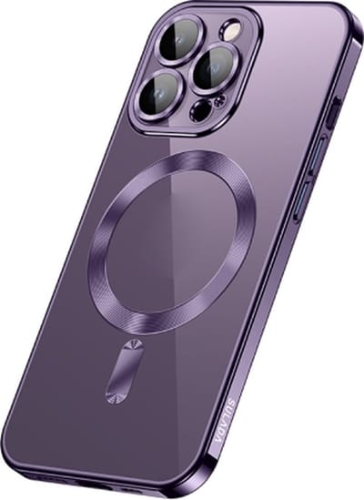 Hoesje Geschikt voor Apple iPhone 12 pro silicone Back cover met lenzbeschermer/magneet case Telefoonhoesje/transparant met Paars randen