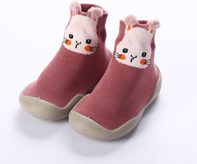 Anti-slip babyschoentjes - Soksloffen - Eerste loopschoentjes van Baby-Slofje - Oudroze Konijn maat 20/21