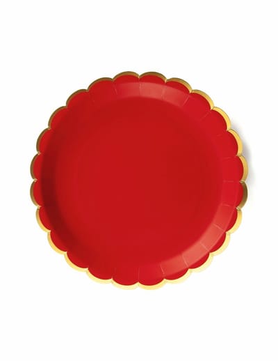 PARTYPRO - 8 rood-gouden geschulpte kartonnen borden 23 cm voor Kerst