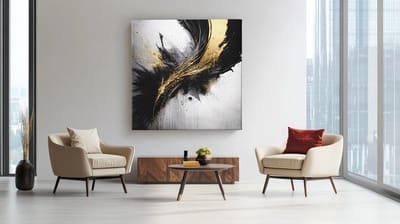 Vierkant Canvas Schilderij Abstract Zwart Goud - Luxe Moderne Wanddecoratie - 40 x 40 cm