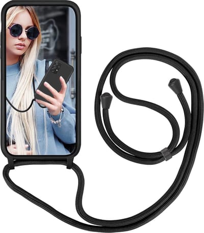 HB Hoesje Geschikt voor Samsung Galaxy A13 4G - Zwart - Siliconen Back Cover met Koord - Telefoonhoesje met Koord - Crossbody Lanyard Cord Case