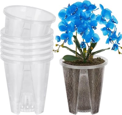 Orchideeënpotten van 14 cm, transparant plastic met drainagegaten, ideaal voor binnen en buiten, set van 6