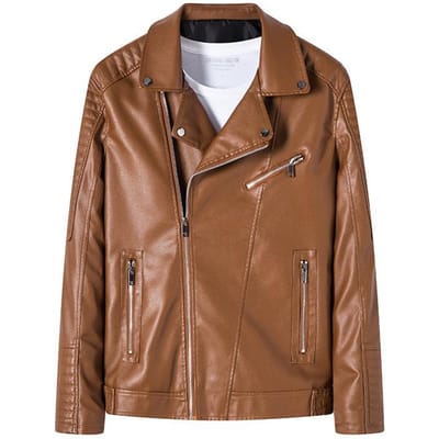Veste en cuir PU pour homme, coupe ajustée, style rétro, version coréenne, avec fermeture éclair oblique, pour jeune homme 4XL brown