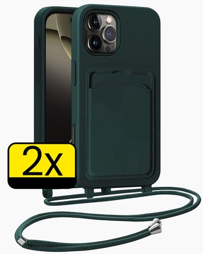 Hoes Geschikt voor iPhone 14 Plus Hoesje Pas Houder Case Hoes Met Koord - Hoesje Geschikt voor iPhone 14 Plus Hoes Met Telefoonkoord Pasjeshouder Cover - Lichtblauw - 2 Stuks