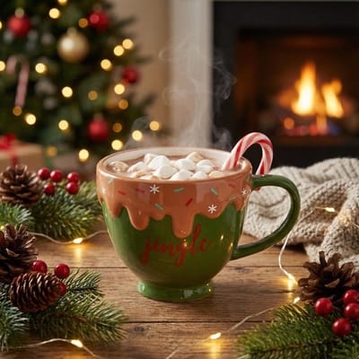 Dailygoods- Kerstbeker 350ml - Keramiek - Suikerglazuurdecor - Feestelijke Mok - Duurzaam - Gezelligheid in elke slok - Kerstmok
