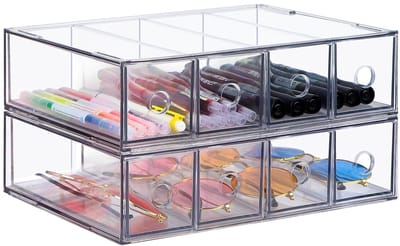 Dailygoods- Lade-Organizer 2 Stuks - Stapelbare Bureau-Organizer - 8 Vakken - Multifunctioneel - Opbergdoos - Transparant