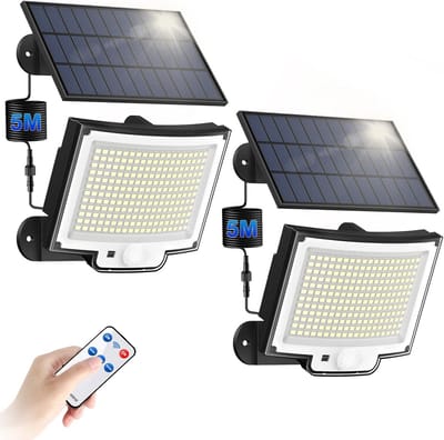 Set van 2 Buitenlampen op Zonne-energie met Bewegingsmelder en Kabel (228 Leds)