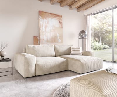 Hoekbank Lanzo XL Cord Beige 270x180 cm Recamiere variabel met hocker