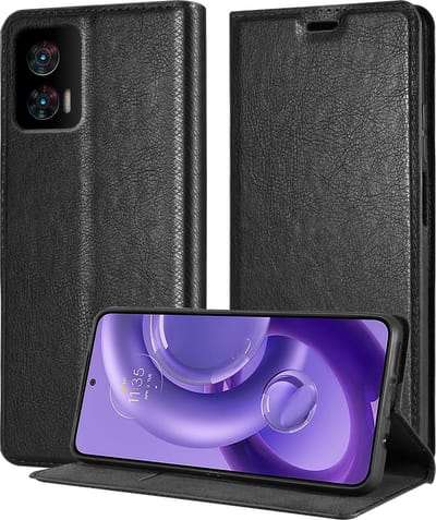 Cadorabo Hoesje geschikt voor Motorola EDGE 30 NEO in ZWARTE NACHT - Beschermhoes met magnetische sluiting, standfunctie en kaartvakje Book Case Cover Etui