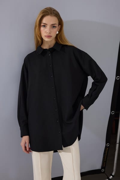 Touché Privé - Oversized crêpe blouse - Zwart - Dames